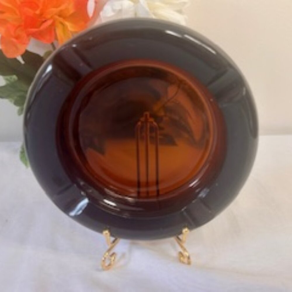 Vintage Amber Glass Ashtray – Mid-Century Modern Smoky‎ Round Design